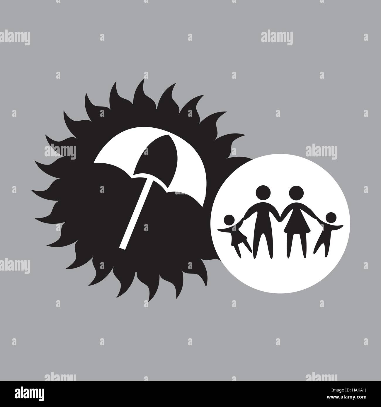 silhouette family vacation umbrella protection vector illustration eps