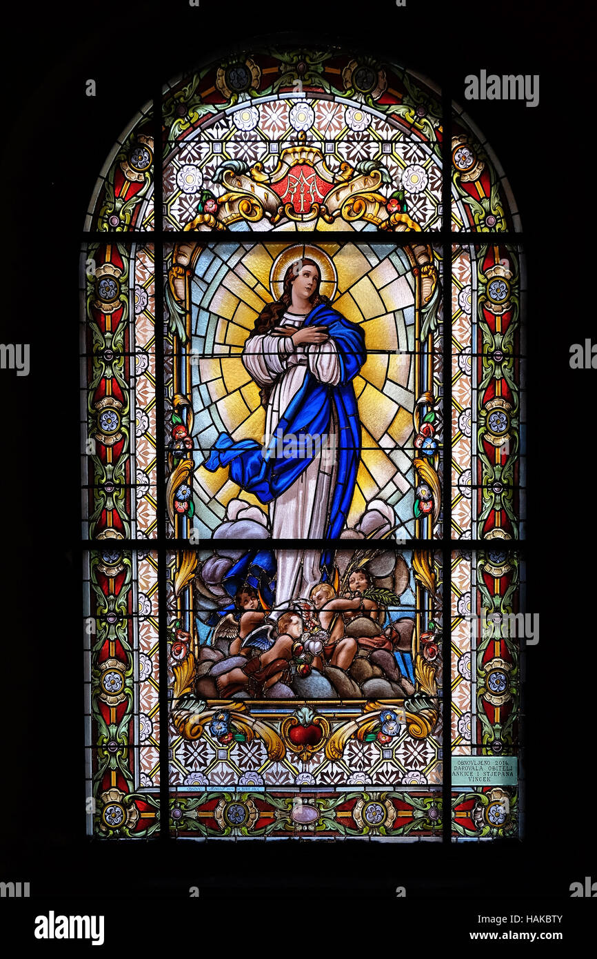 Virgin Mary, stained glass window in the Parish Church of the Visitation of the Virgin Mary in