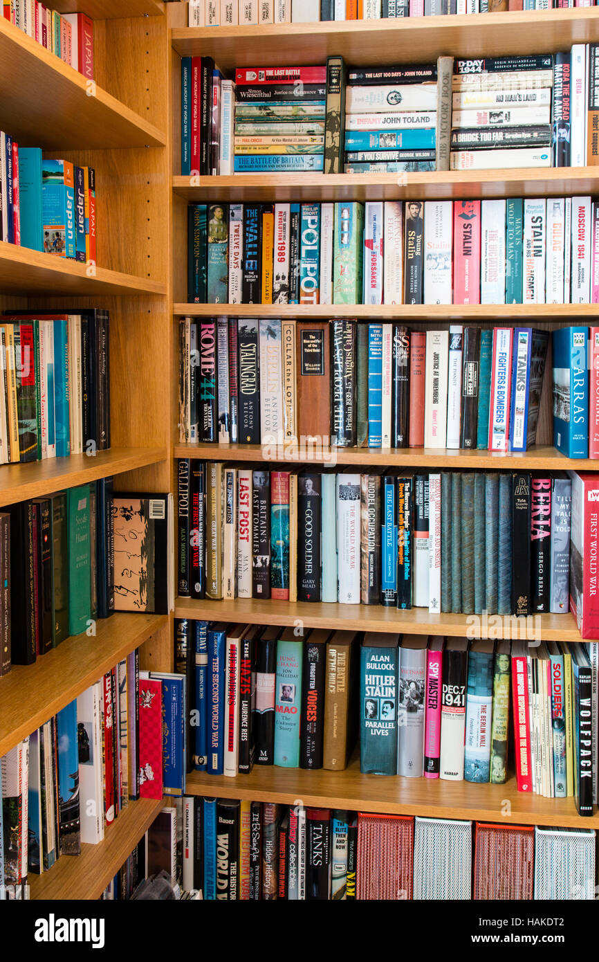 Book case with shelves of English books on military subjects, mainly
