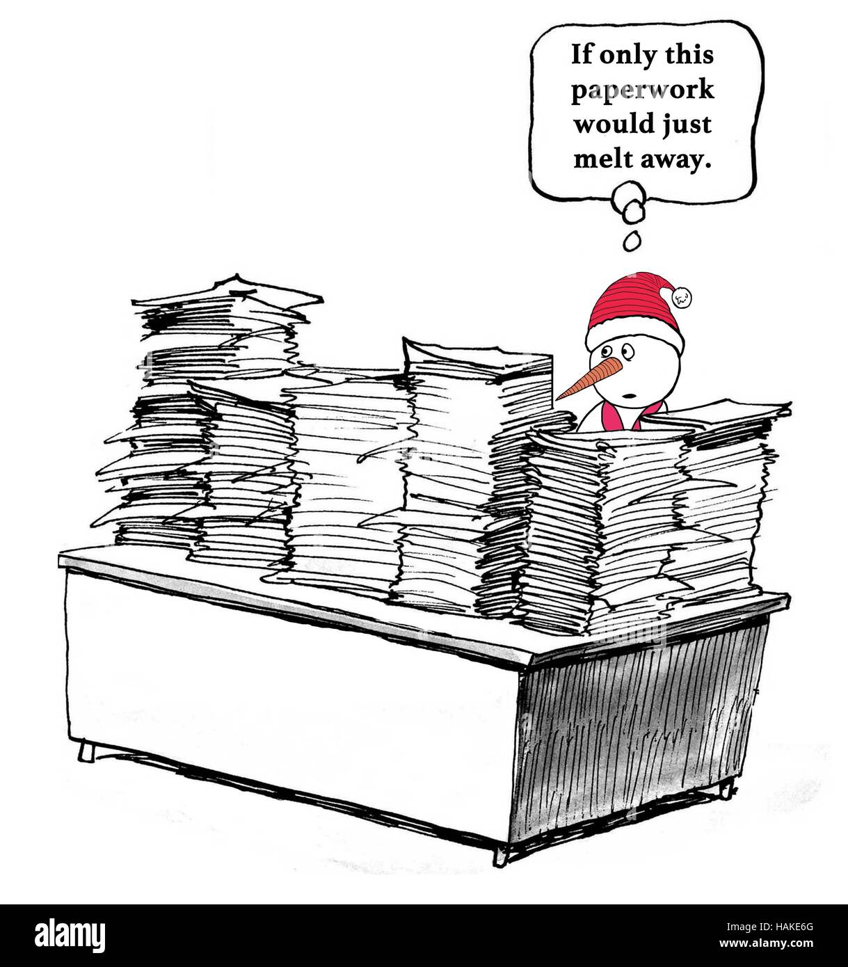 Business cartoon about having too much paperwork. Stock Photo