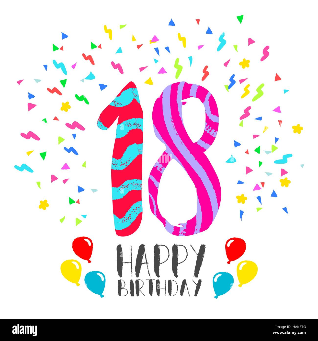 Happy Birthday Number 18 Greeting Card For Eighteen Year In Fun Art Stock Vector Image Art Alamy