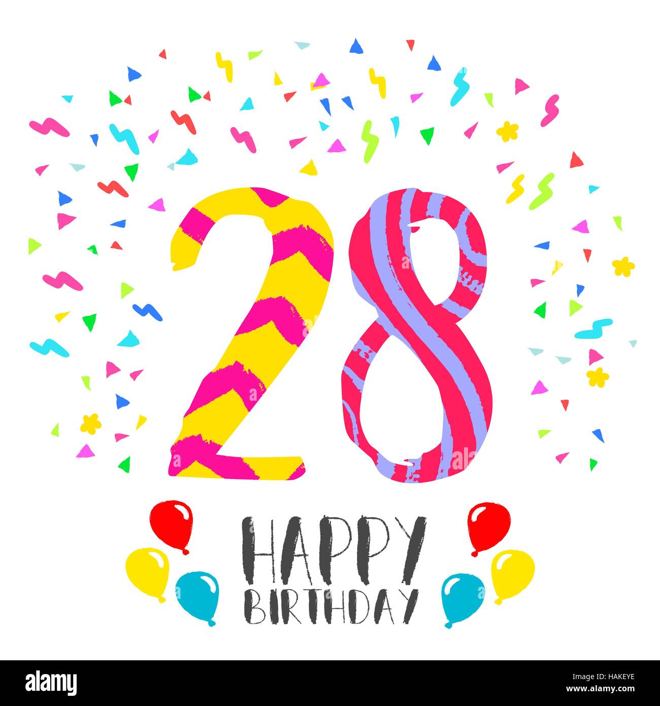 Happy birthday number 28, greeting card for twenty eight year in