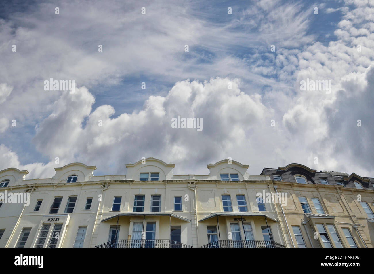 Low Angle View of Seaside Hotels, Weston Super Mare, England, UK Stock Photo