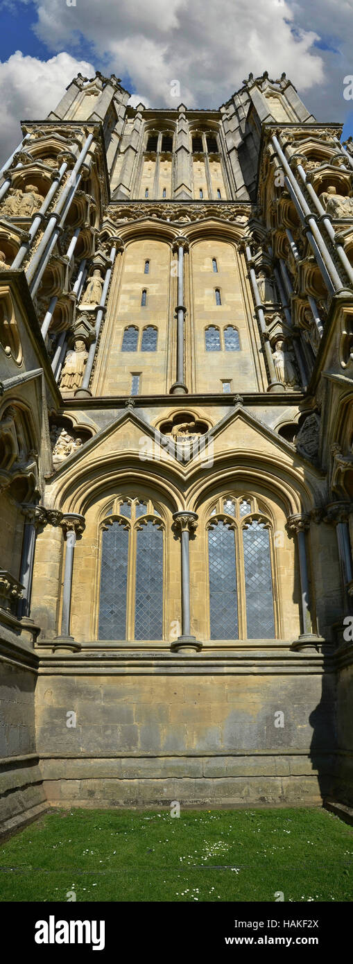Imposing view of the Gothic architecure of the Wells Cathedral in Somerset, England Stock Photo