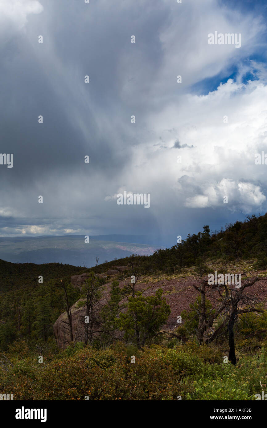 Rain showers falling over the high desert mountains of the Mazatzal ...