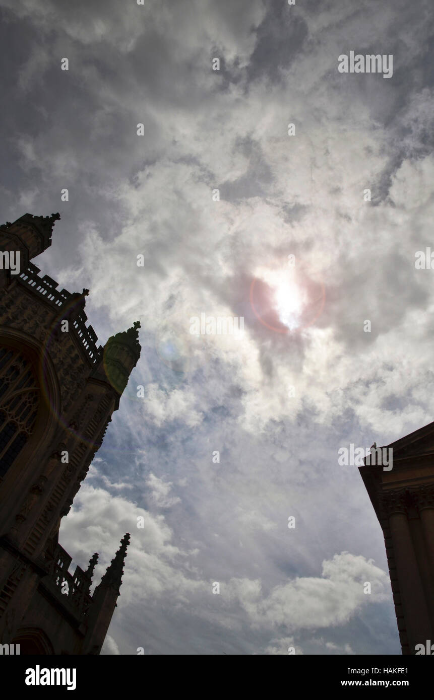 Low Angle View of Sky and Bath Abbey in Bath, England, UK Stock Photo