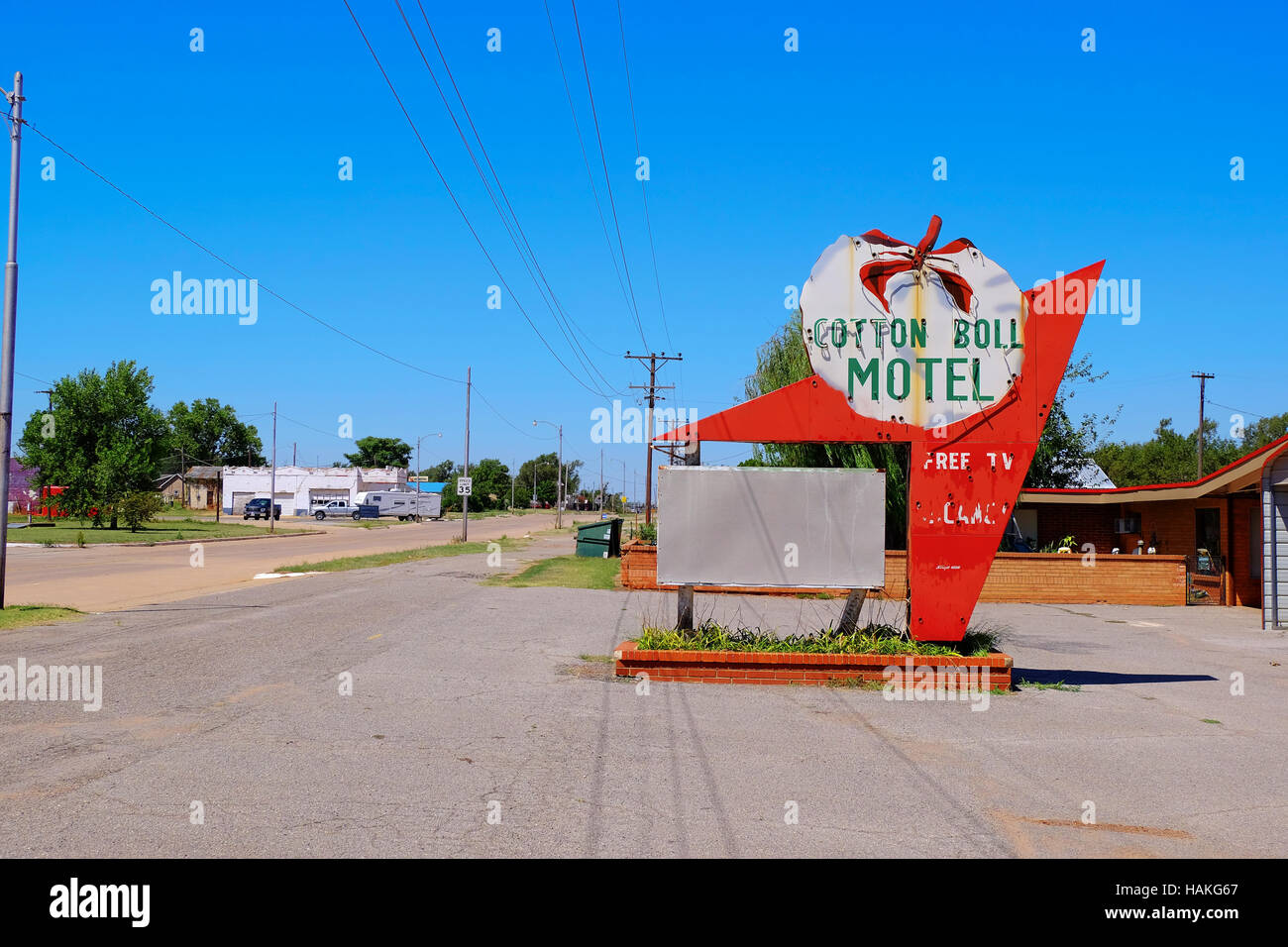The sign for the old Cotton Boll Motel along Route66 in Canute Oklahoma