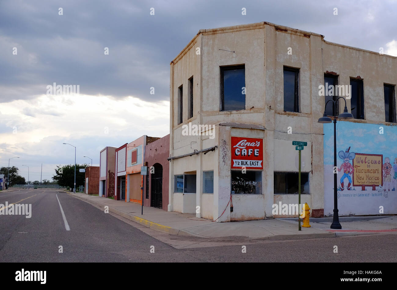 An abandoned downtown Tucumcari, New Mexico in the summer. Stock Photo