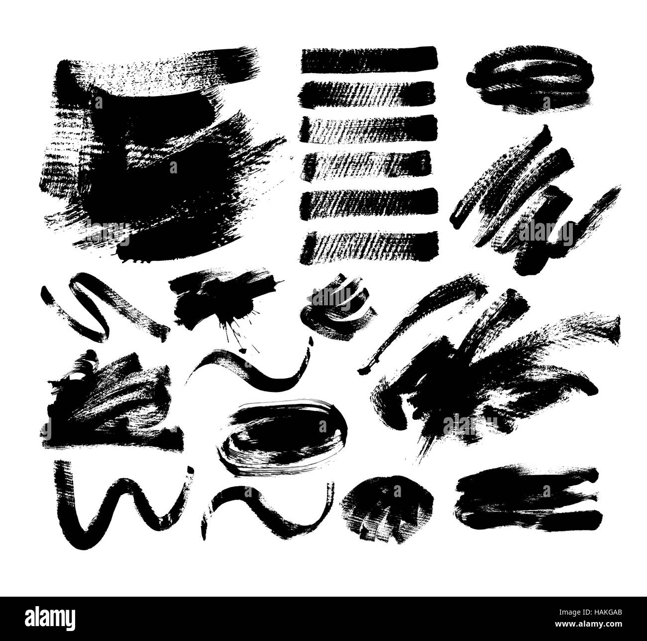 set of 20 black ink hand drawing brushes collection isolated on Stock