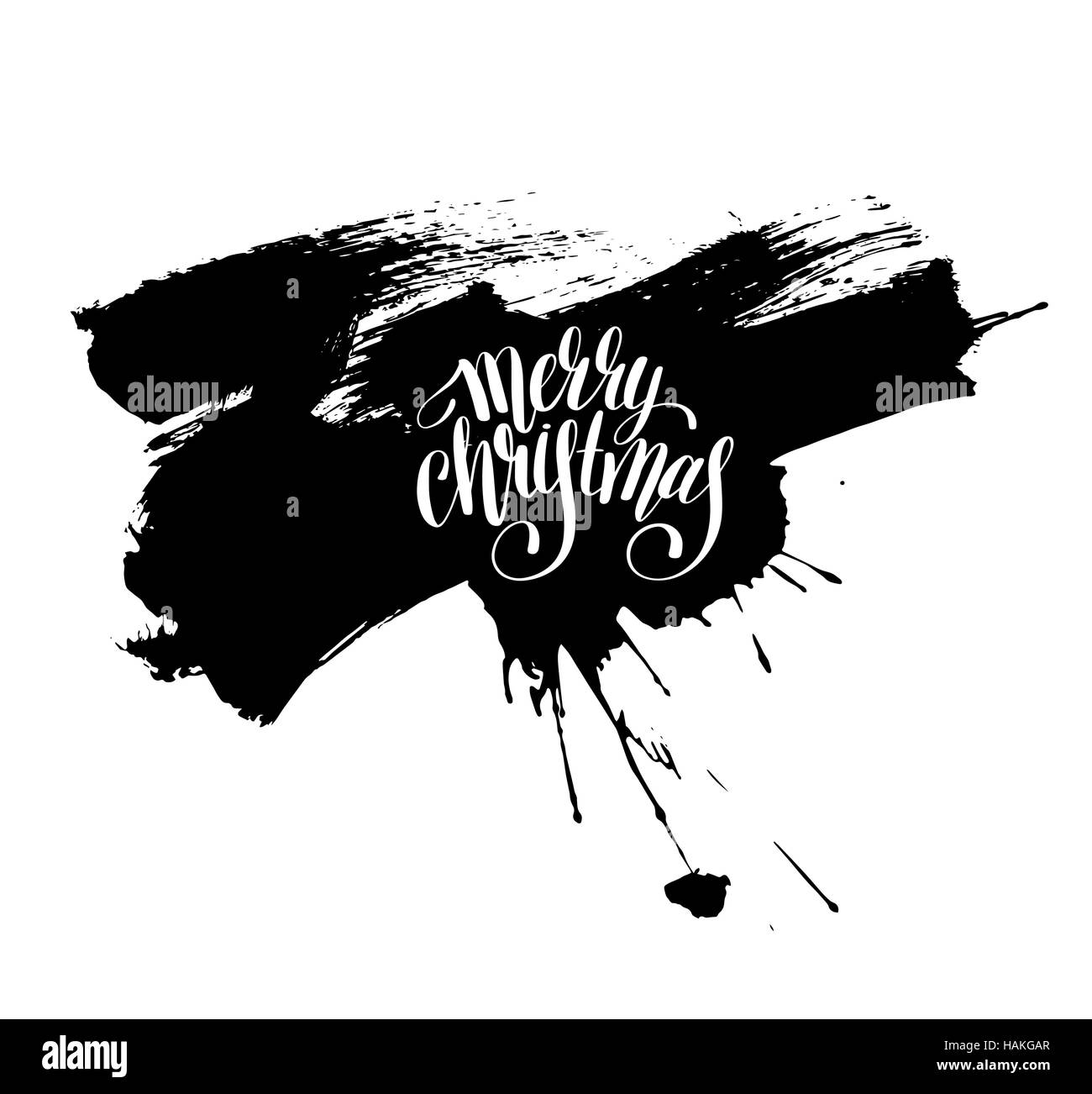merry christmas black and white handwritten lettering Stock Vector ...