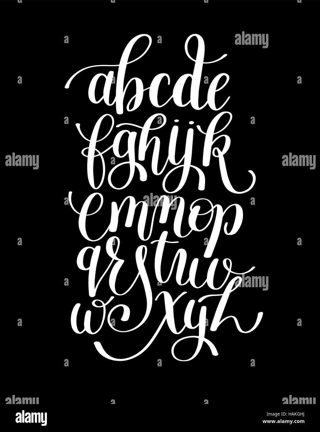 black and white hand lettering alphabet design, written brush Stock ...