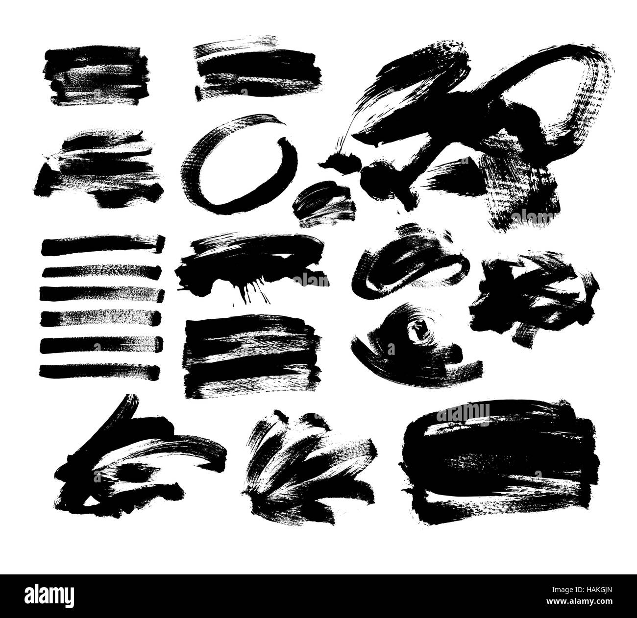 set of 20 black ink hand drawing brushes collection isolated on Stock