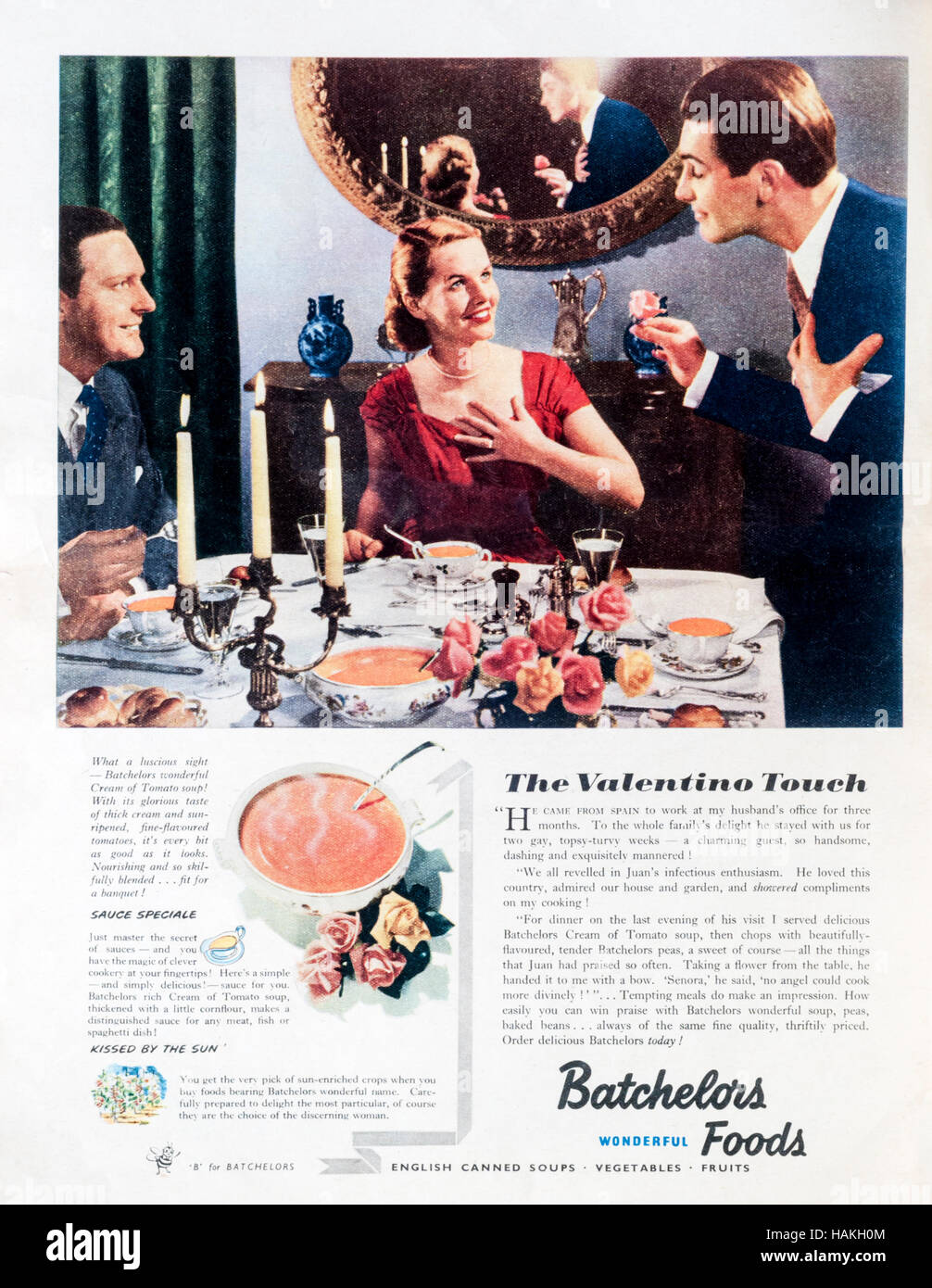 A 1950s magazine advertisement advertising Batchelors Foods. Stock Photo