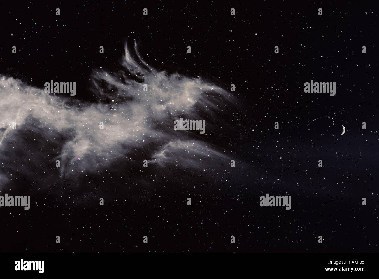 Night Sky with Cloud, Stars and Moon Stock Photo - Alamy