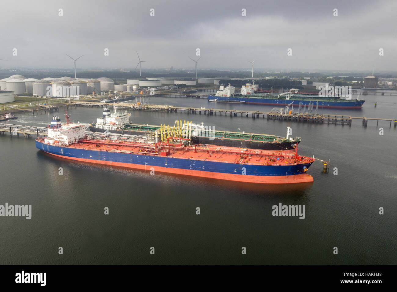 Tanker ships moored in the Port of Rotterdam Stock Photo