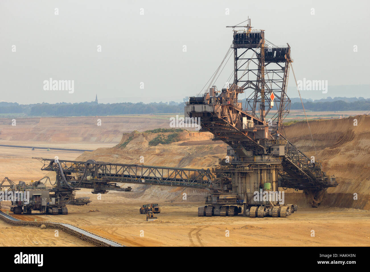 Bucket wheel excavator in a brown coal open pit mine. Stock Photo