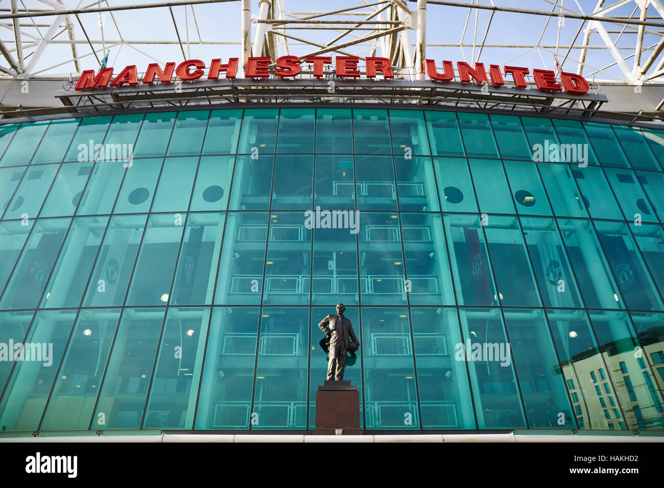 Manchester United stadium canal   MUFC stadium old Trafford  exterior entrance  copyspace exterior architecture structure history historic sir matt Bu Stock Photo