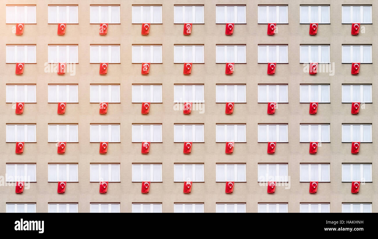 facade pattern with Turkish flags and windows Stock Photo - Alamy