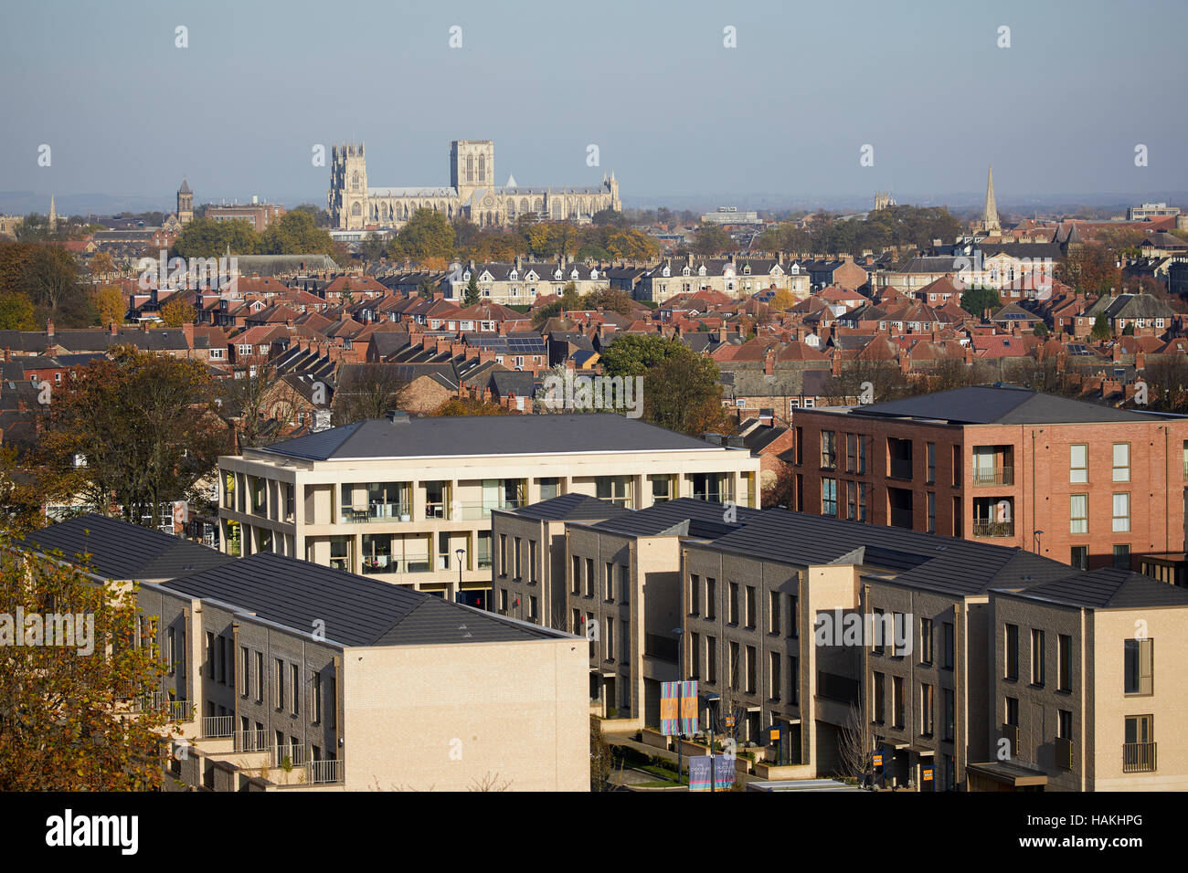 York Cathedral Minster viewpoint above Ariel   Landmark skyline rooftops Elevated view high Church religion worship religious architecture building ex Stock Photo