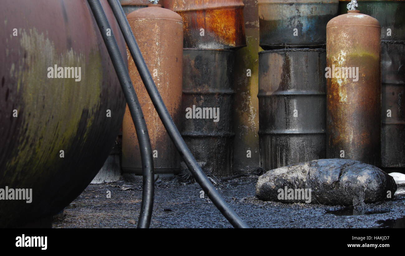 Industrial oil barrel spill Stock Photo Alamy