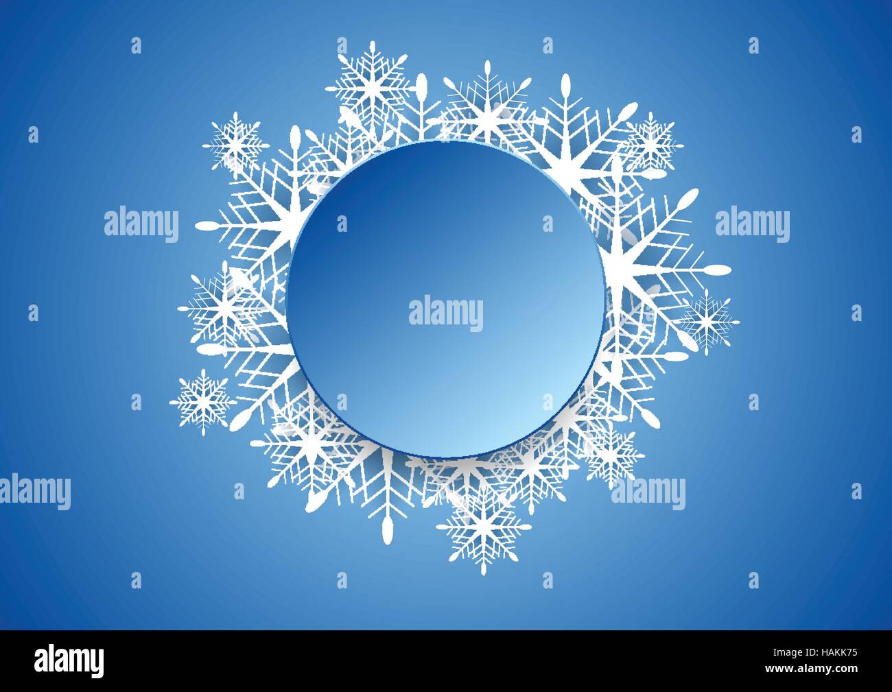 Blue modern Christmas snowflakes vector background with blank circle ...