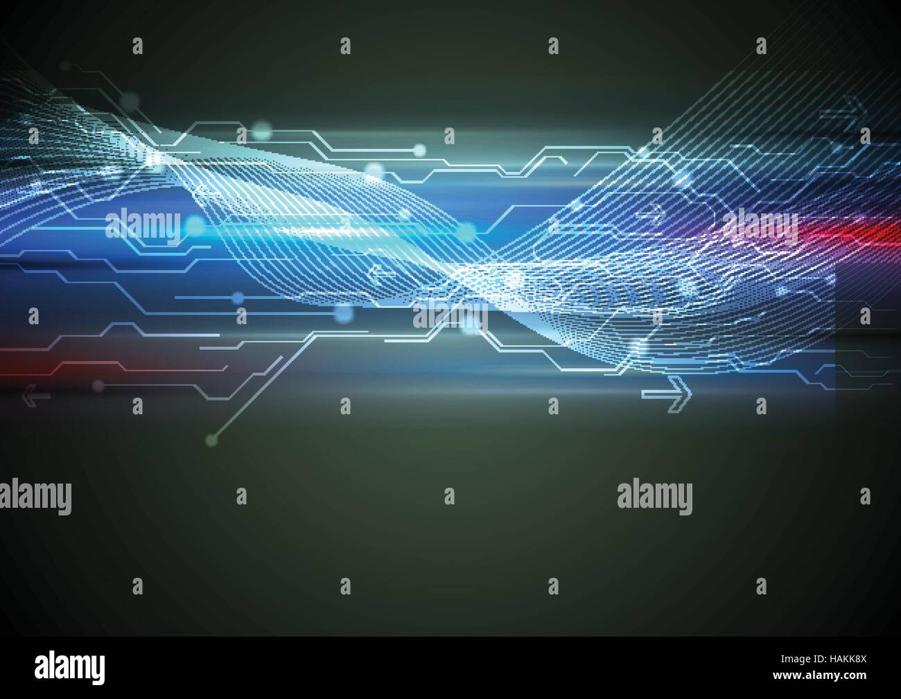 Tech blue glowing background with circuit board lines and waves. Vector ...