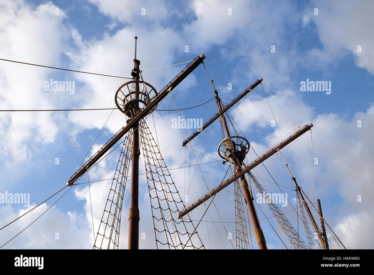 Mast of motor sailboat Karaka in port of Dubrovnik, Croatia Stock Photo