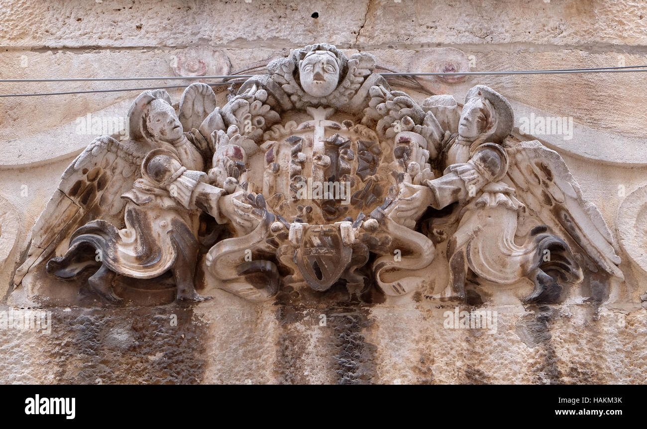 Angels on house facade in Dubrovnik, Croatia Stock Photo
