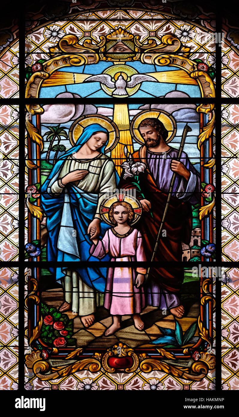 Holy Family, stained glass window in the Parish Church of the ...