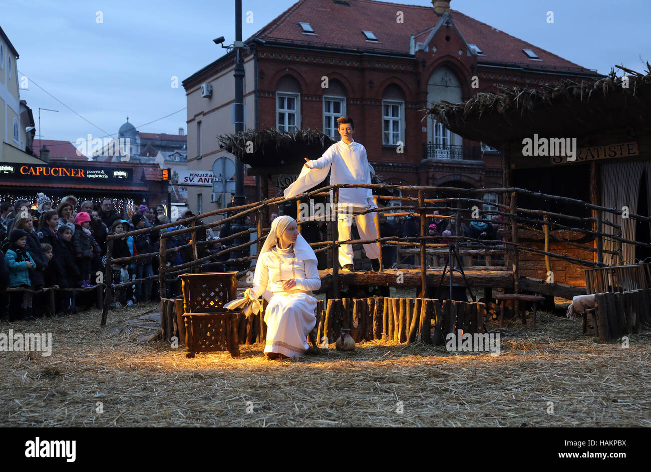 Live Christmas nativity scene in Zagreb, Croatia Stock Photo - Alamy