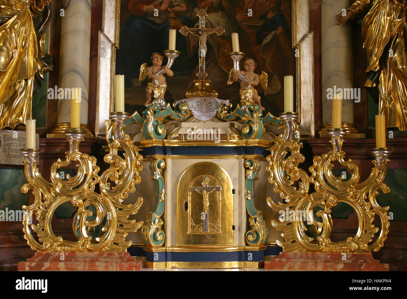 Tabernacle on the altar in parish church of the Holy Trinity in Krasic, Croatia on May 15, 2012 Stock Photo