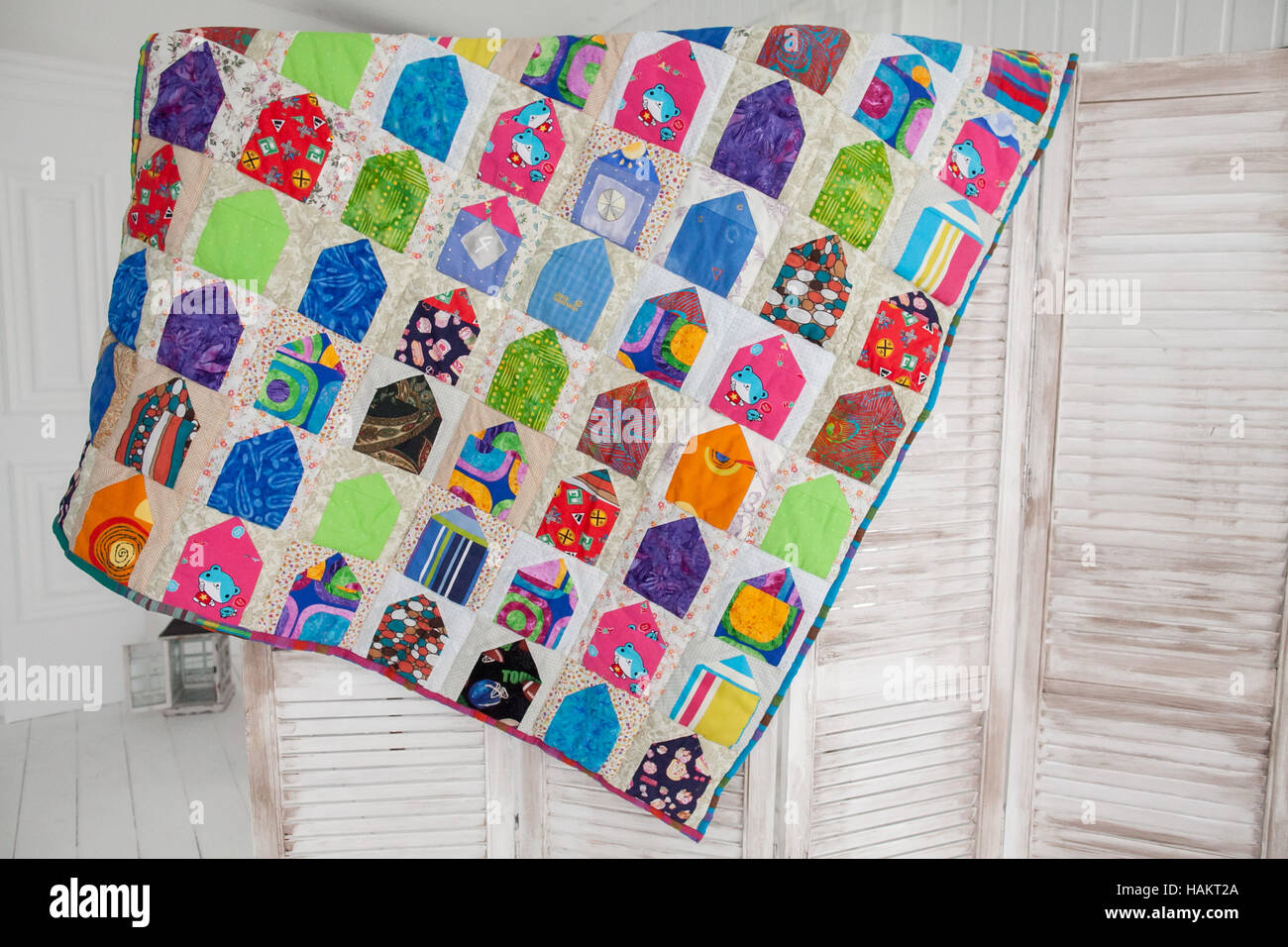 Patchwork quilt. Part of patchwork quilt as background. Handmade ...
