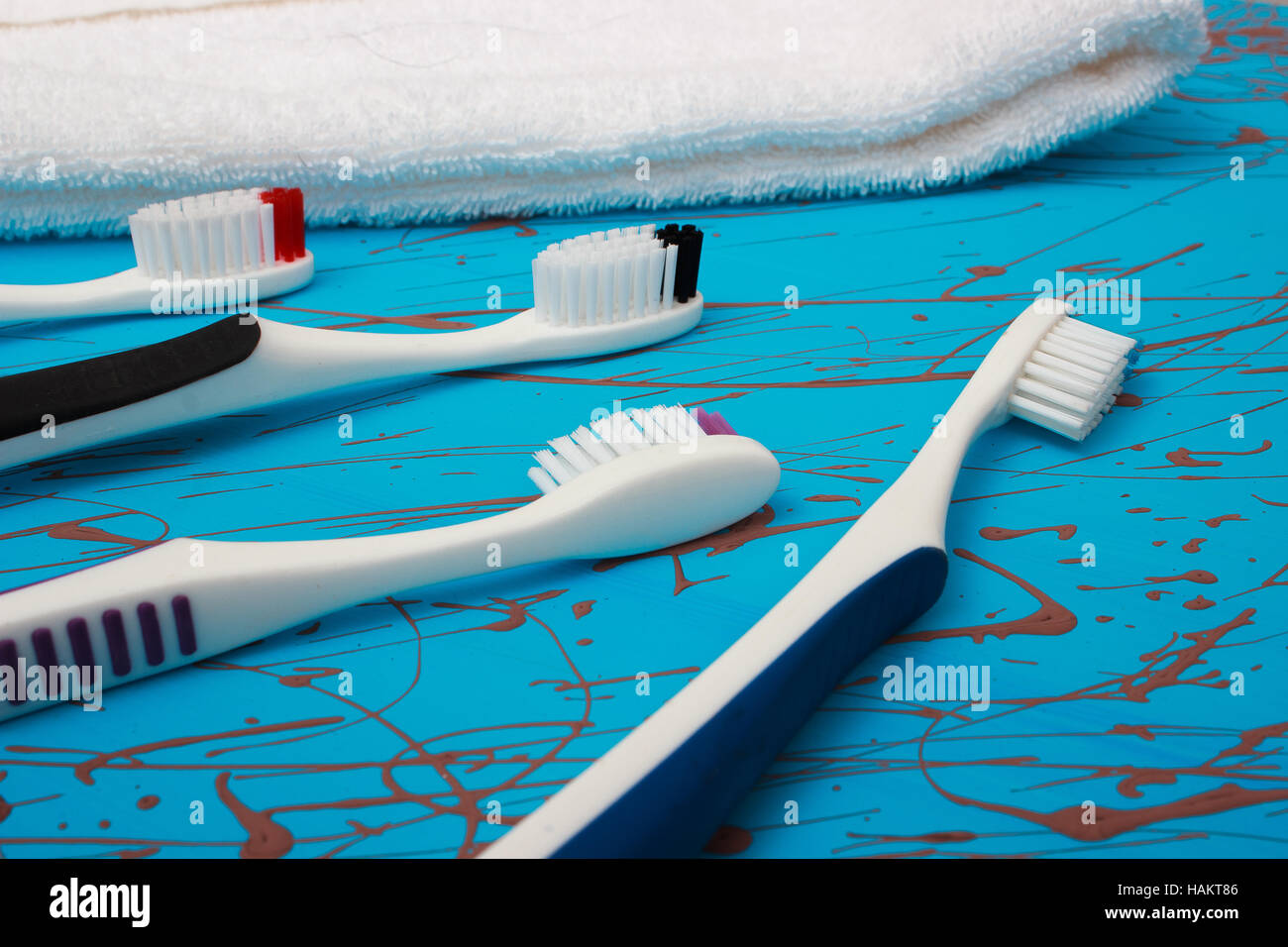 Manual toothbrush set isolated on blue background Stock Photo Alamy