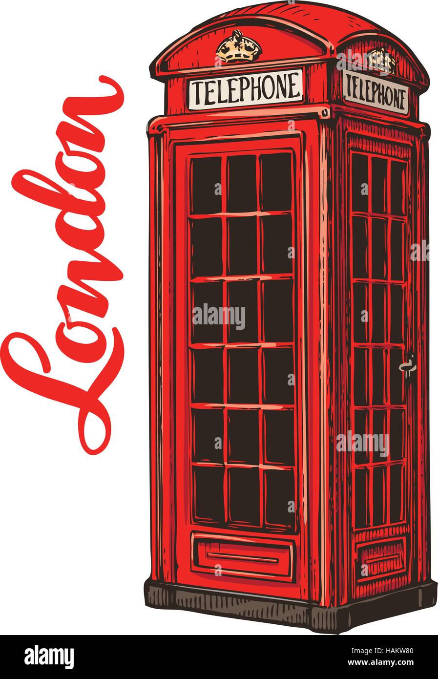 London red phone booth. Vector illustration isolated on white background Stock Vector
