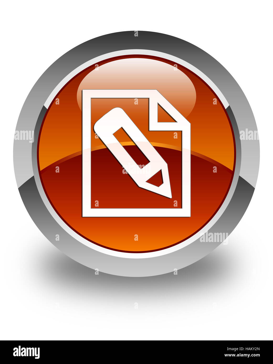 Pencil in page icon isolated on glossy brown round button abstract ...