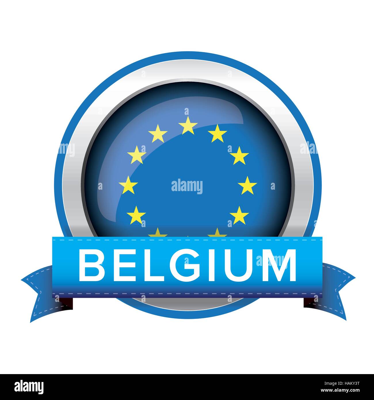 EU flag button with Belgium ribbon Stock Vector
