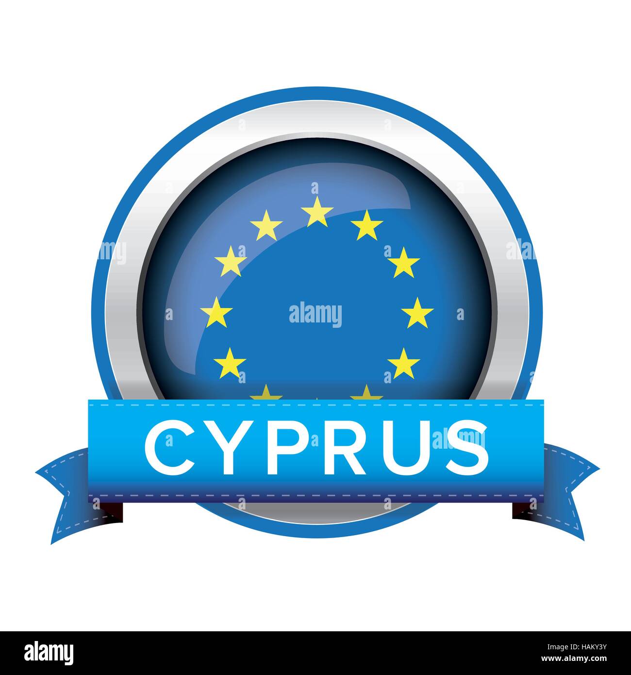 EU flag button with Cyprus ribbon Stock Vector