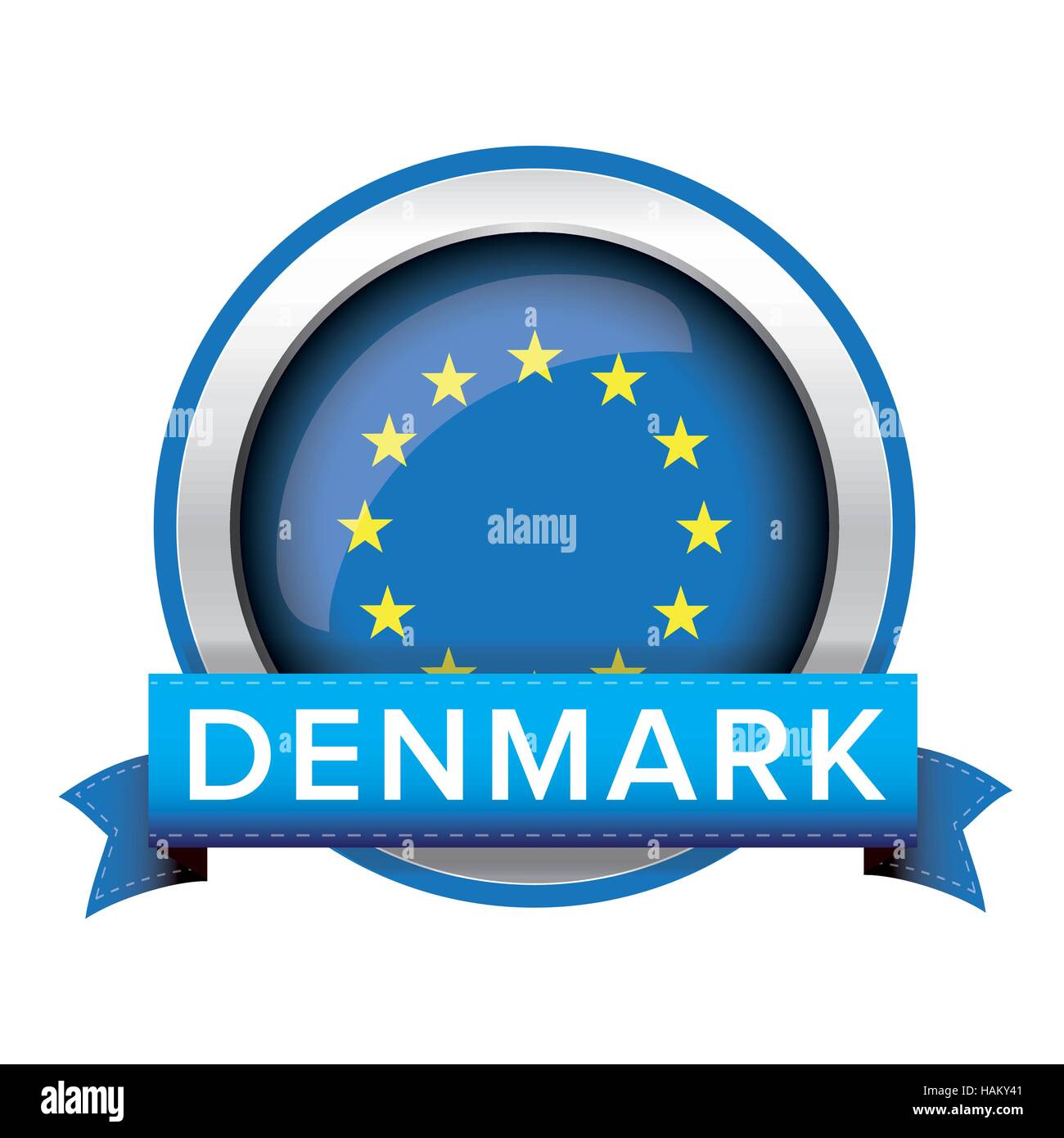 EU flag button with Denmark ribbon Stock Vector