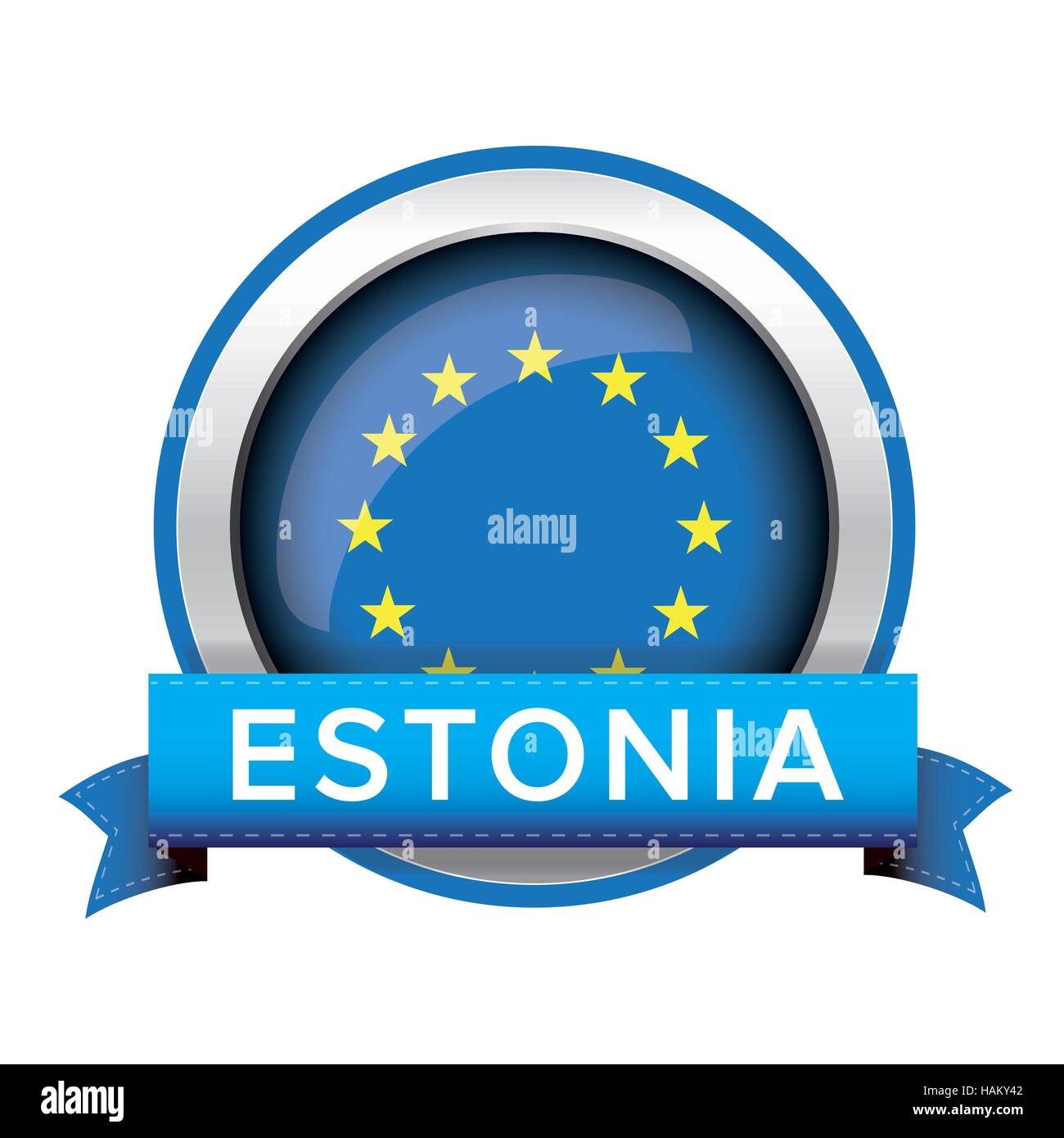 EU flag button with Estonia ribbon Stock Vector