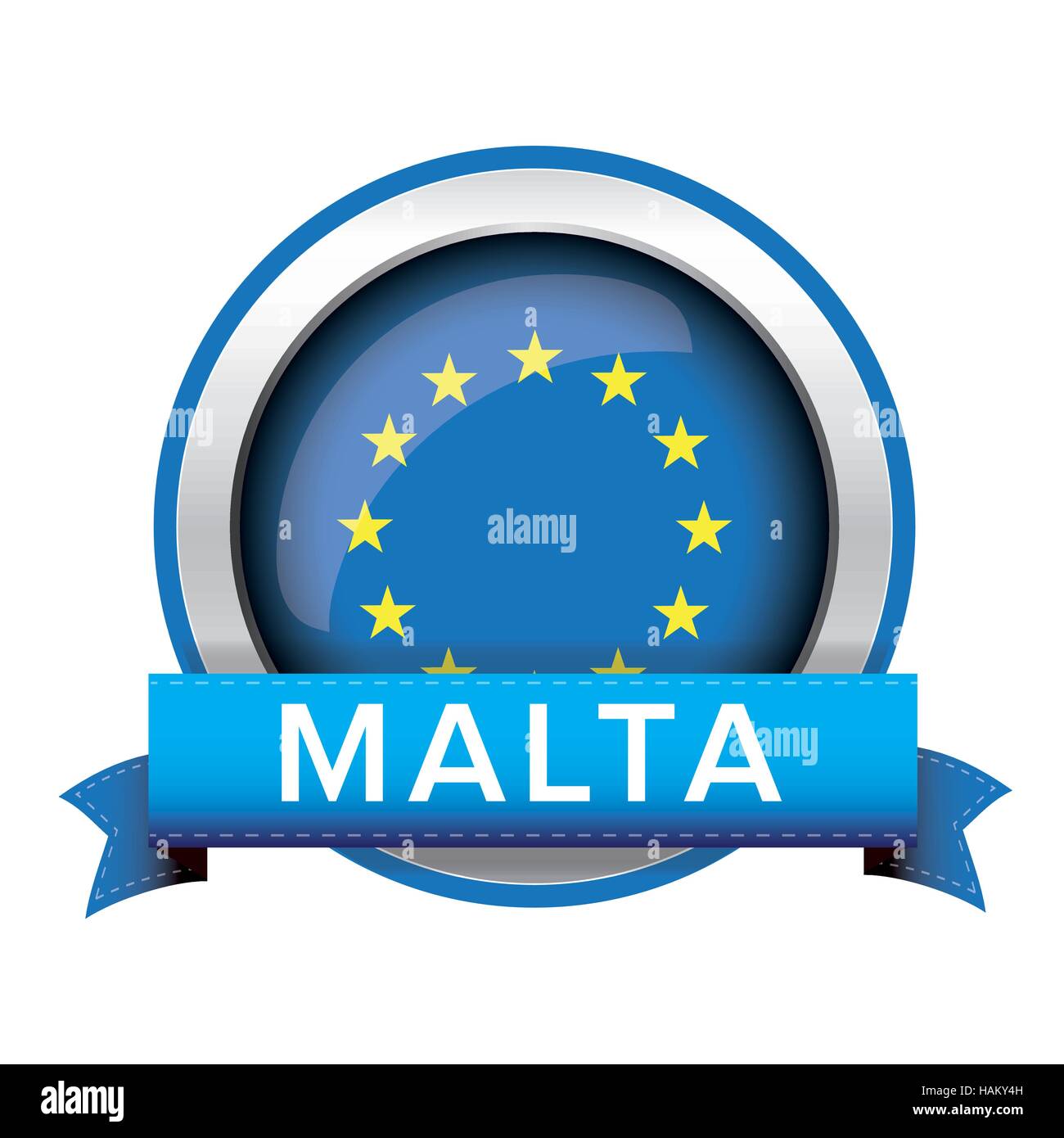 EU flag button with Malta ribbon Stock Vector