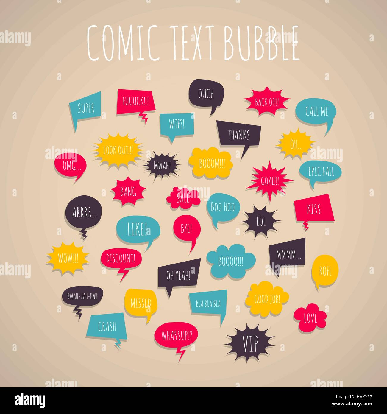 Colored set hand drawn cartoon comic text speech bubbles Comic book ...