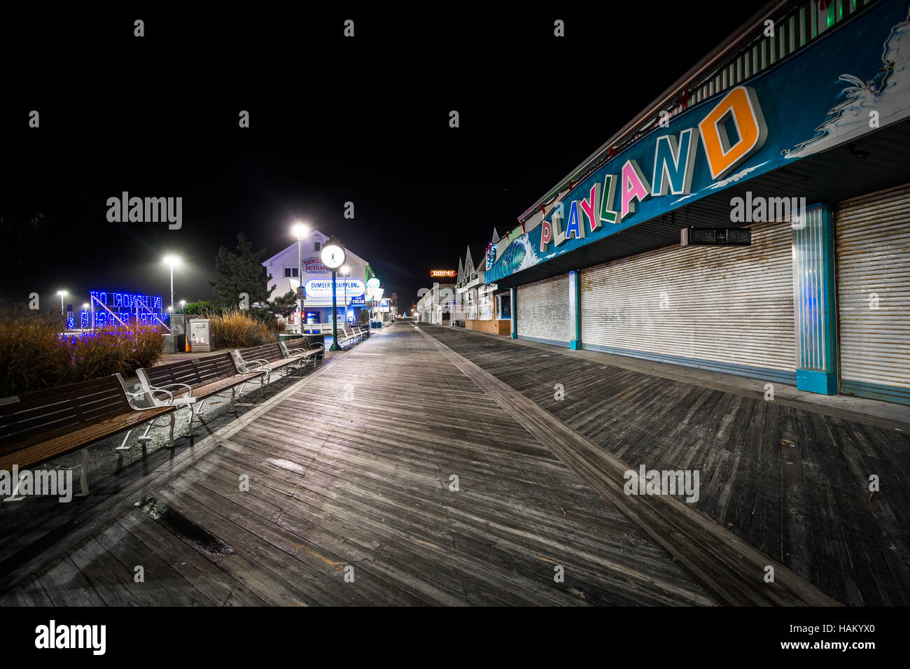 The boardwalk at night, in Ocean City, Maryland Stock Photo Alamy