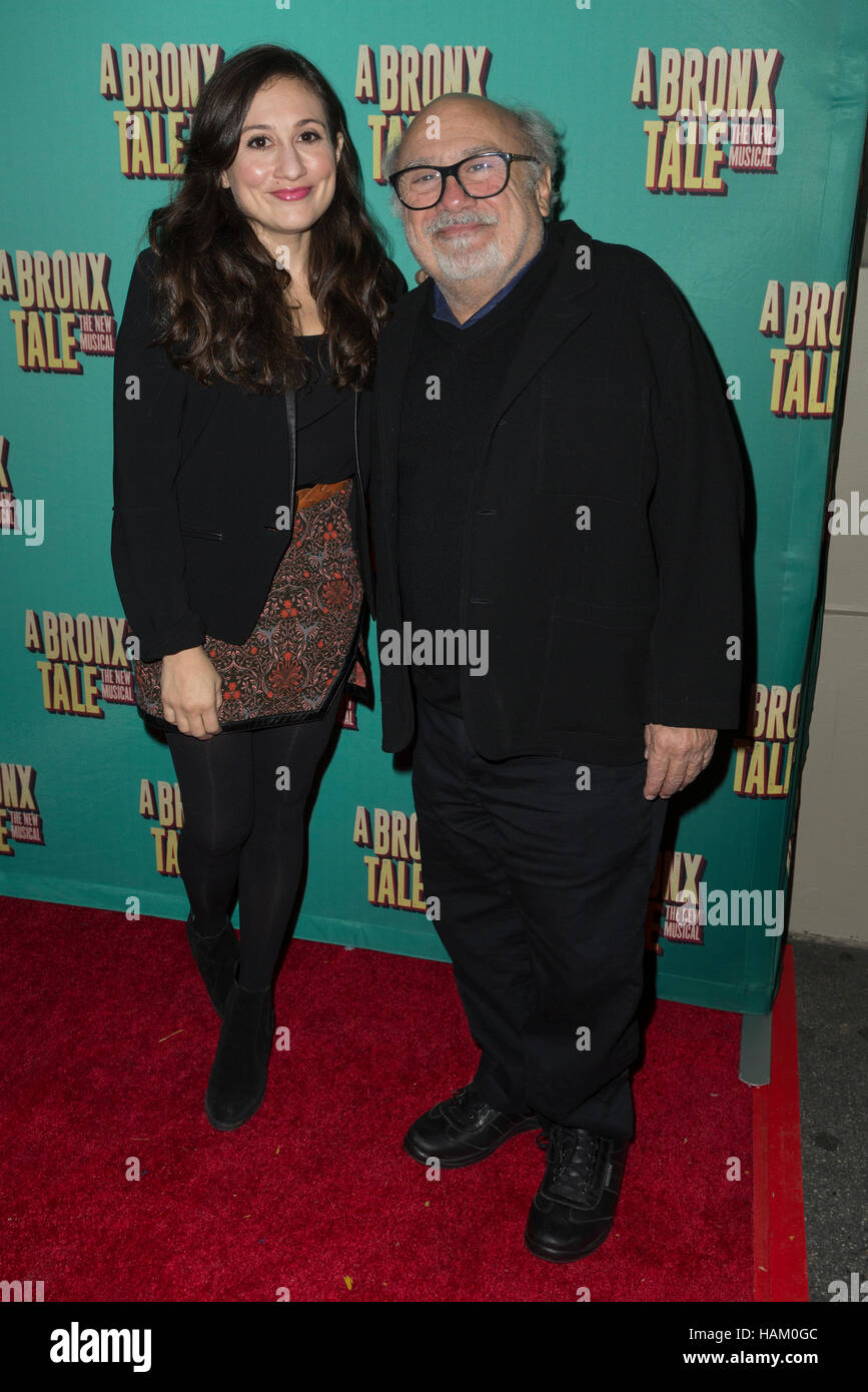New York, USA. 01st Dec, 2016. Lucy DeVito & Danny DeVito attend the opening night for A Bronx Tale, The New Musical at Longacre Theatre in NYC. Credit:  Lev Radin/Pacific Press/Alamy Live News Stock Photo