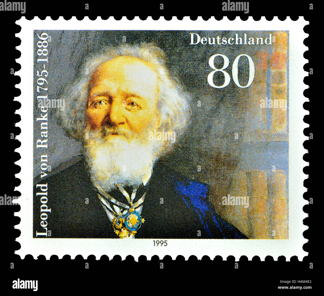 German postage stamp (1995) : Leopold von Ranke (1795 – 1886) German historian and a founder of modern source-based history. Stock Photo