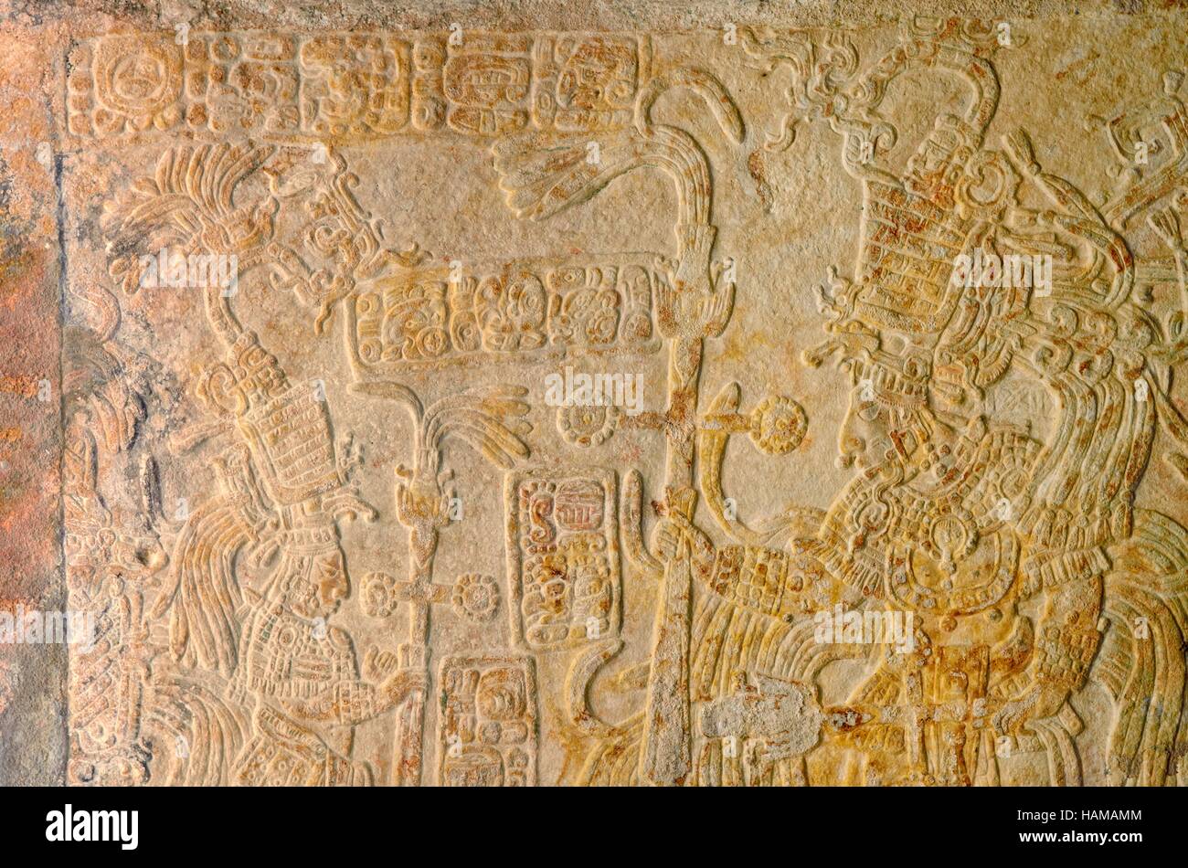 Bas-relief, Royal Palace, Yaxchilan, ancient Mayan city, Usumacinta River, Mexico Stock Photo