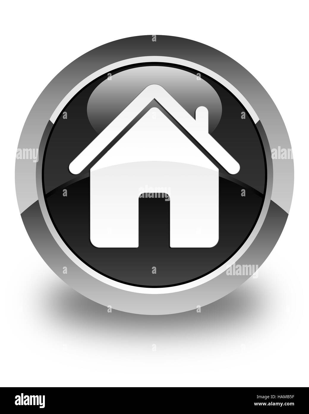 Home icon isolated on glossy black round button abstract illustration Stock Photo