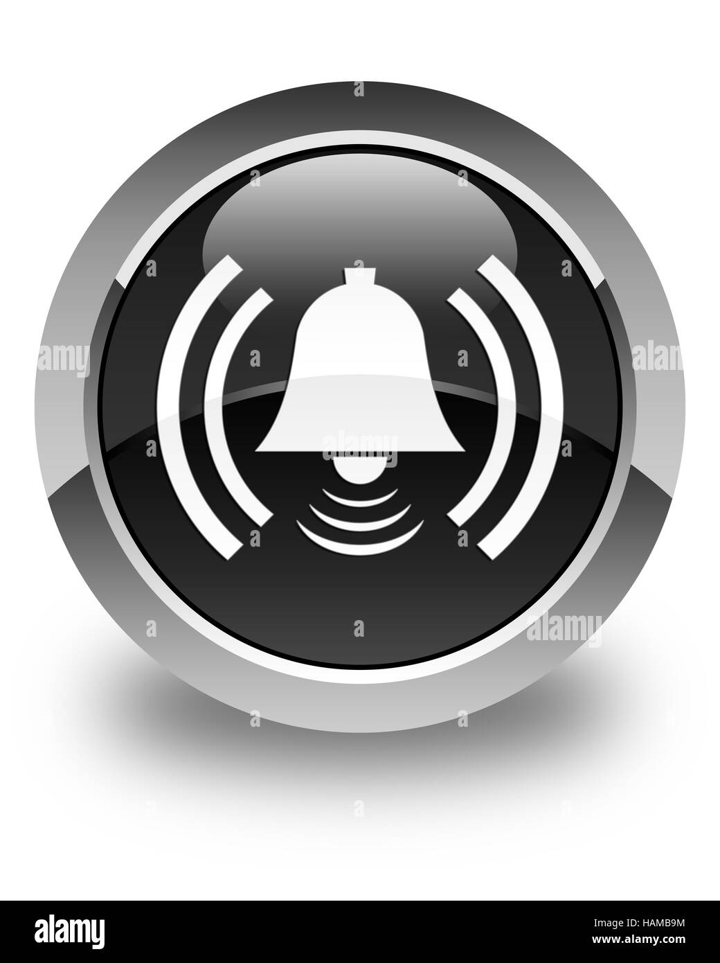 Alarm icon isolated on glossy black round button abstract illustration Stock Photo