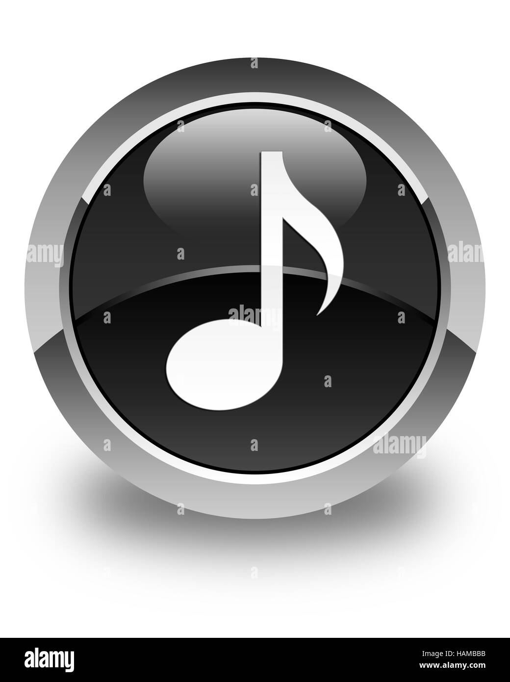 Music icon isolated on glossy black round button abstract illustration Stock Photo