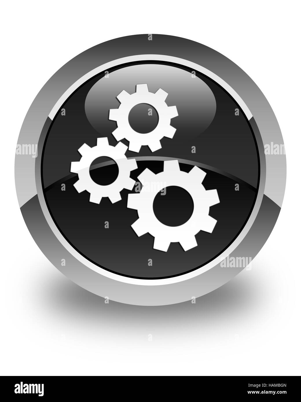 Gears icon isolated on glossy black round button abstract illustration ...