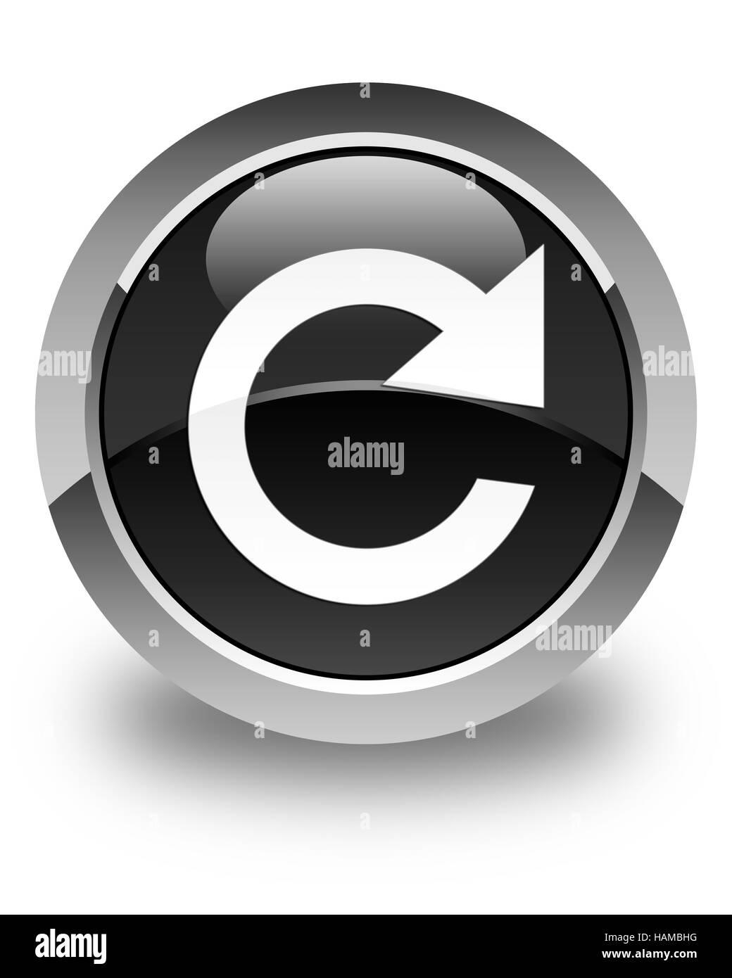 Reply rotate icon isolated on glossy black round button abstract illustration Stock Photo